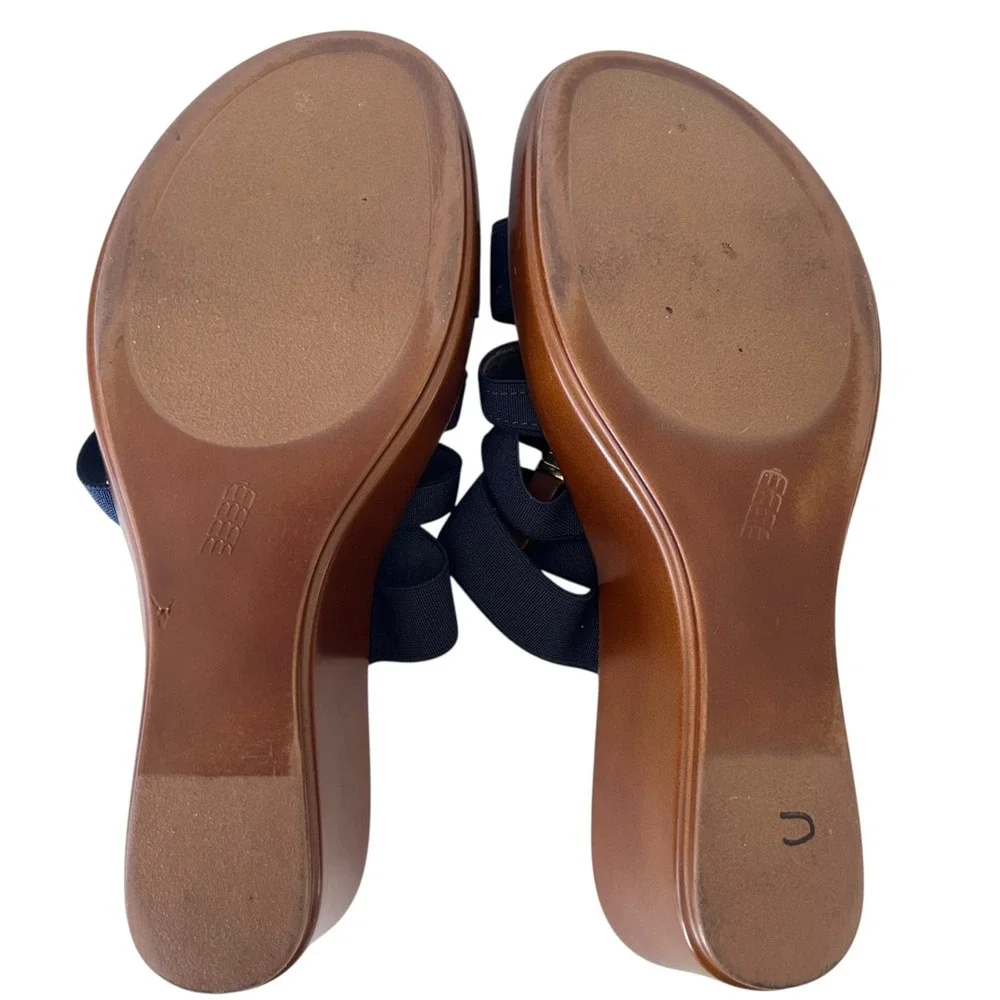Italian Shoemakers Wedge Sandals Blue Elastic Straps Womens 9M Made‎ in Italy